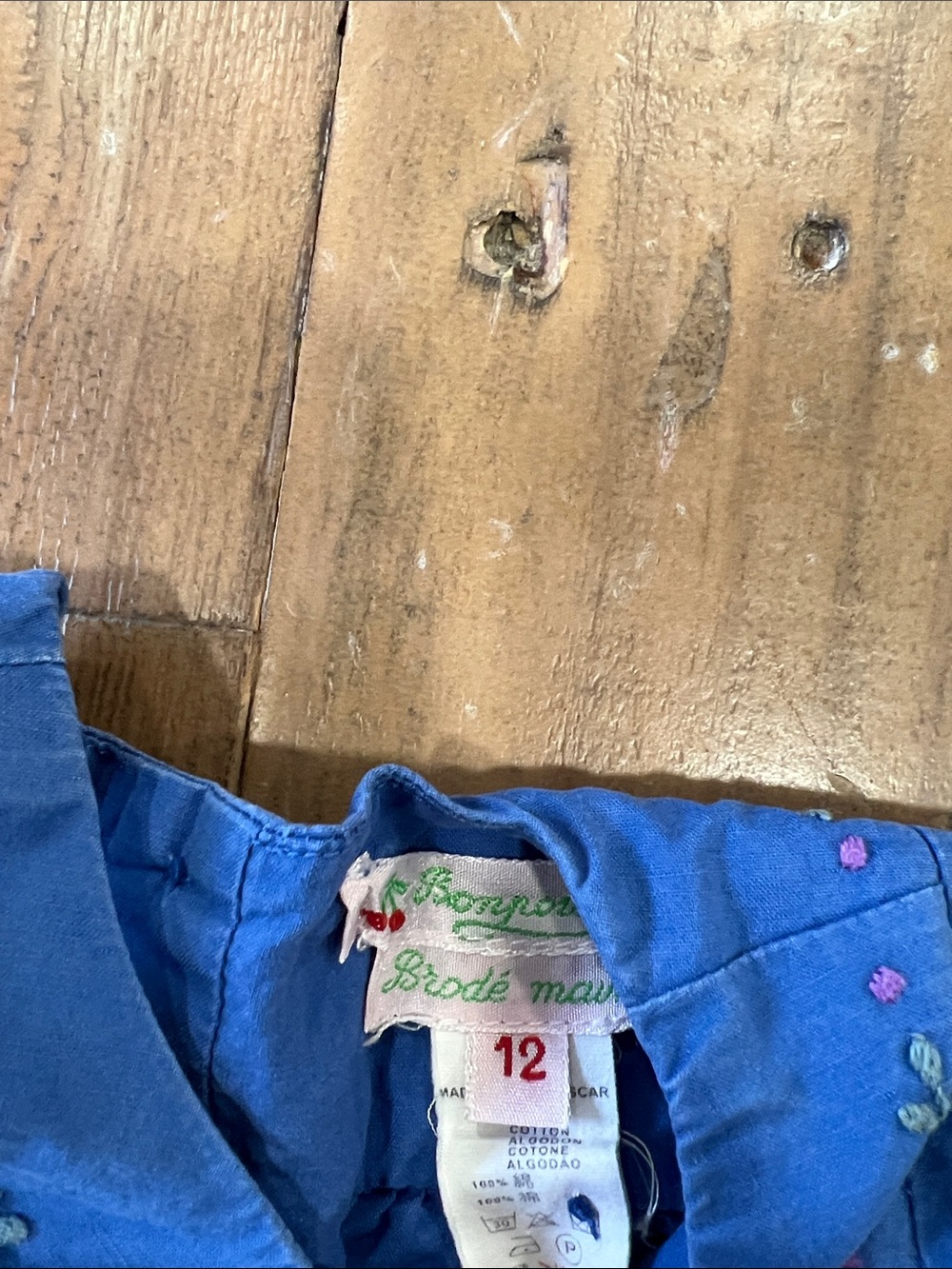 Bonpoint blue floral embroidered top girls 12 months - Picture 3 of 5
